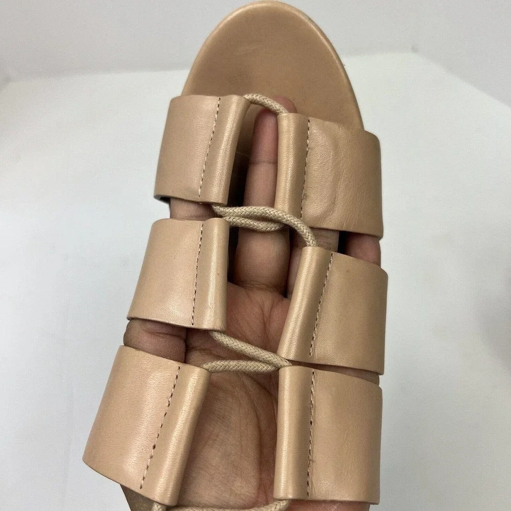 Loeffler Randall Ines Nude Lace Up Platform Wood Heel Sandals 9 Gladiator
